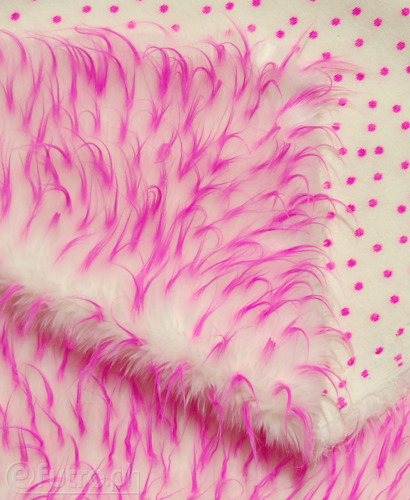 MATERIAŁ FUTRZANY JEŻ RÓŻOWY 538-5/A, ekologiczne futro w kolorze białym z pędzelkami w kolorze różowym o długości do 80 mm