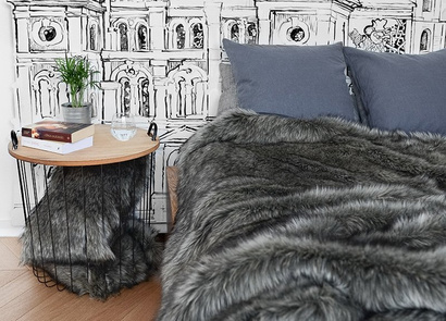 Decorative faux fur pillow GRANDE PINI brown grey