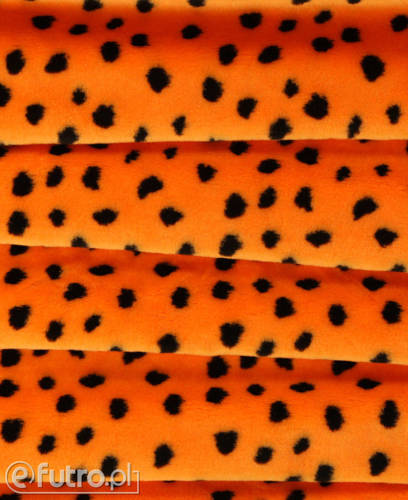 Cętki Duże 325186/1 pomarańczowy, to miękki materiał futrzany, z krótkim włosem do 9 mm