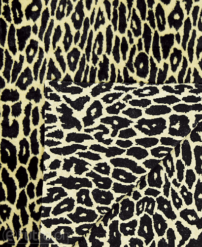Materiał futrzany jaguar beżowy 30214, dzianina futerkowa w kolorze beżowym z czarnymi cętkami o krótkim włosie do 5 mm
